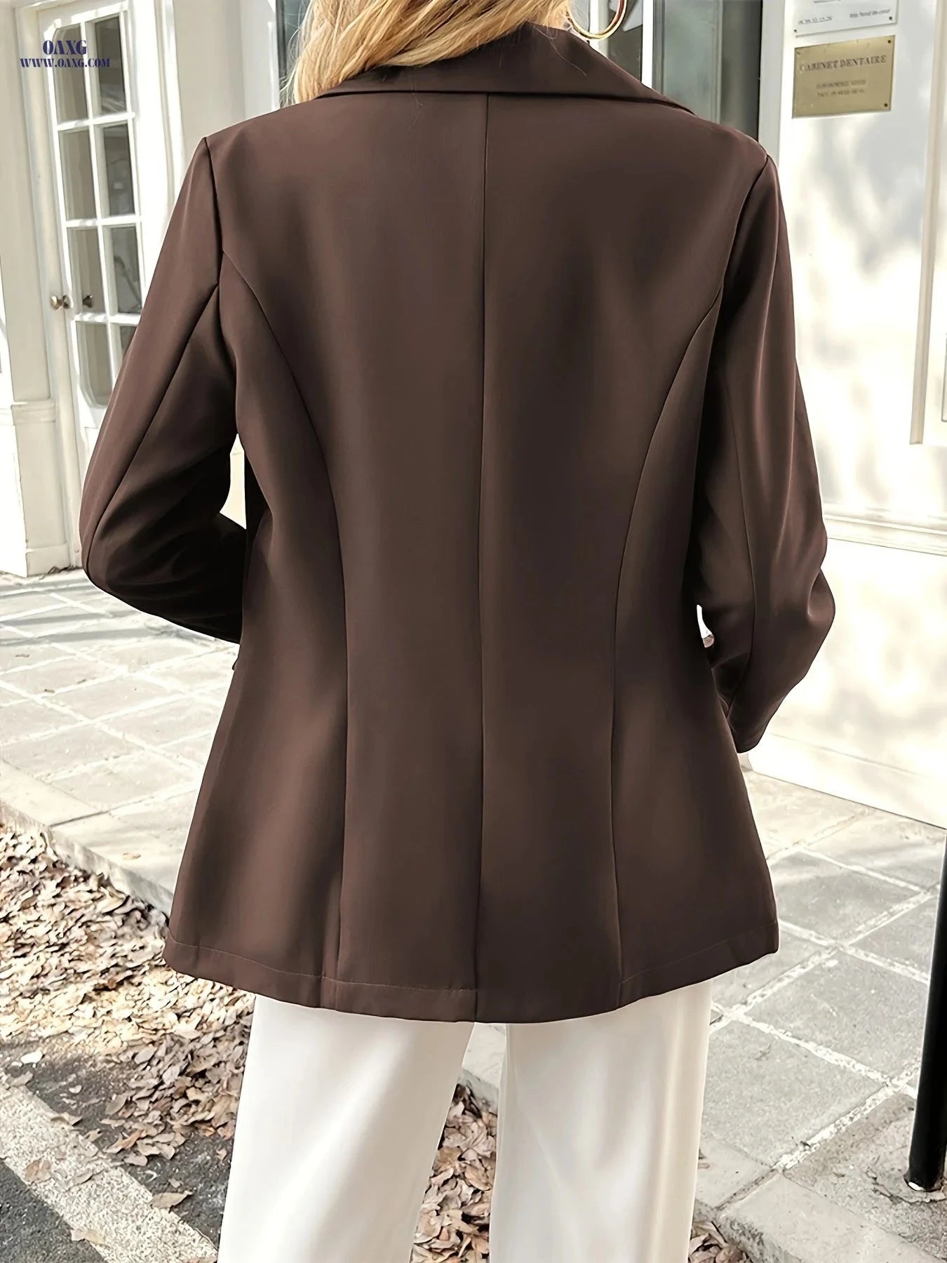 Elegant Solid Color Blazer - High Fashion, Long Sleeve Style   OAXG Coffee Color / M