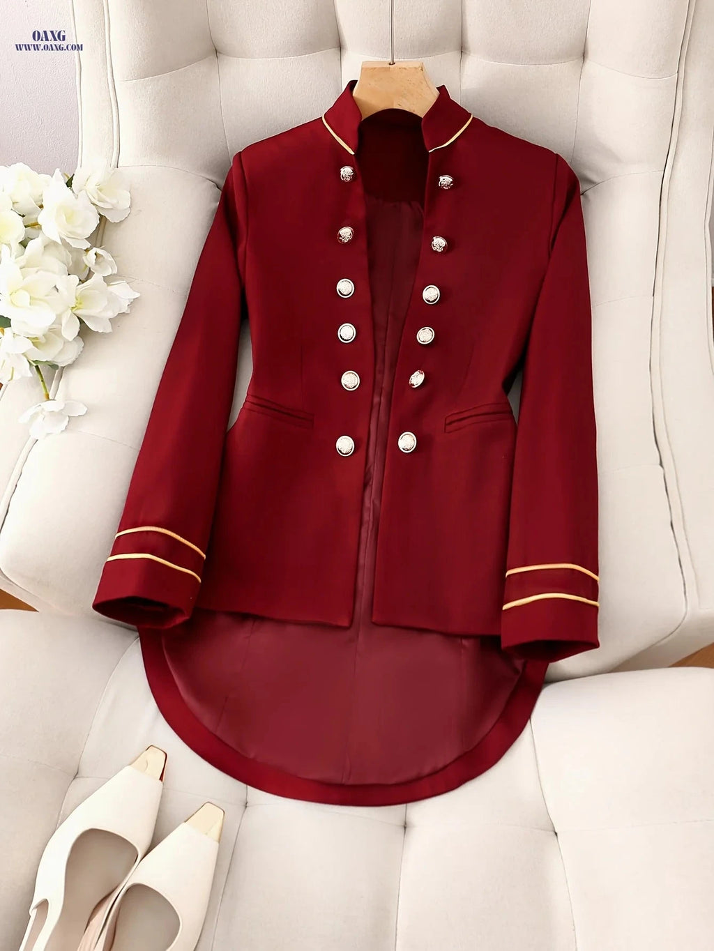 Elegant Solid Color Blazer Jacket - Stylish Casual Look for Spring   OAXG Deep Red / S