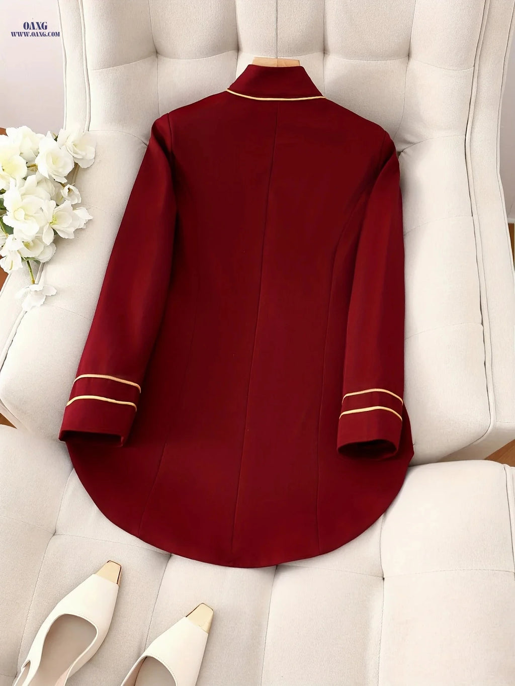 Elegant Solid Color Blazer Jacket - Stylish Casual Look for Spring   OAXG Deep Red / S
