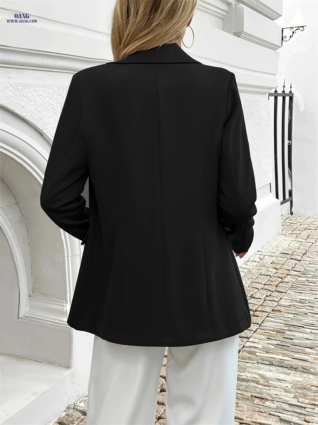 Elegant Solid Color Blazer - Stylish Button Collar for Casual Wear   OAXG 