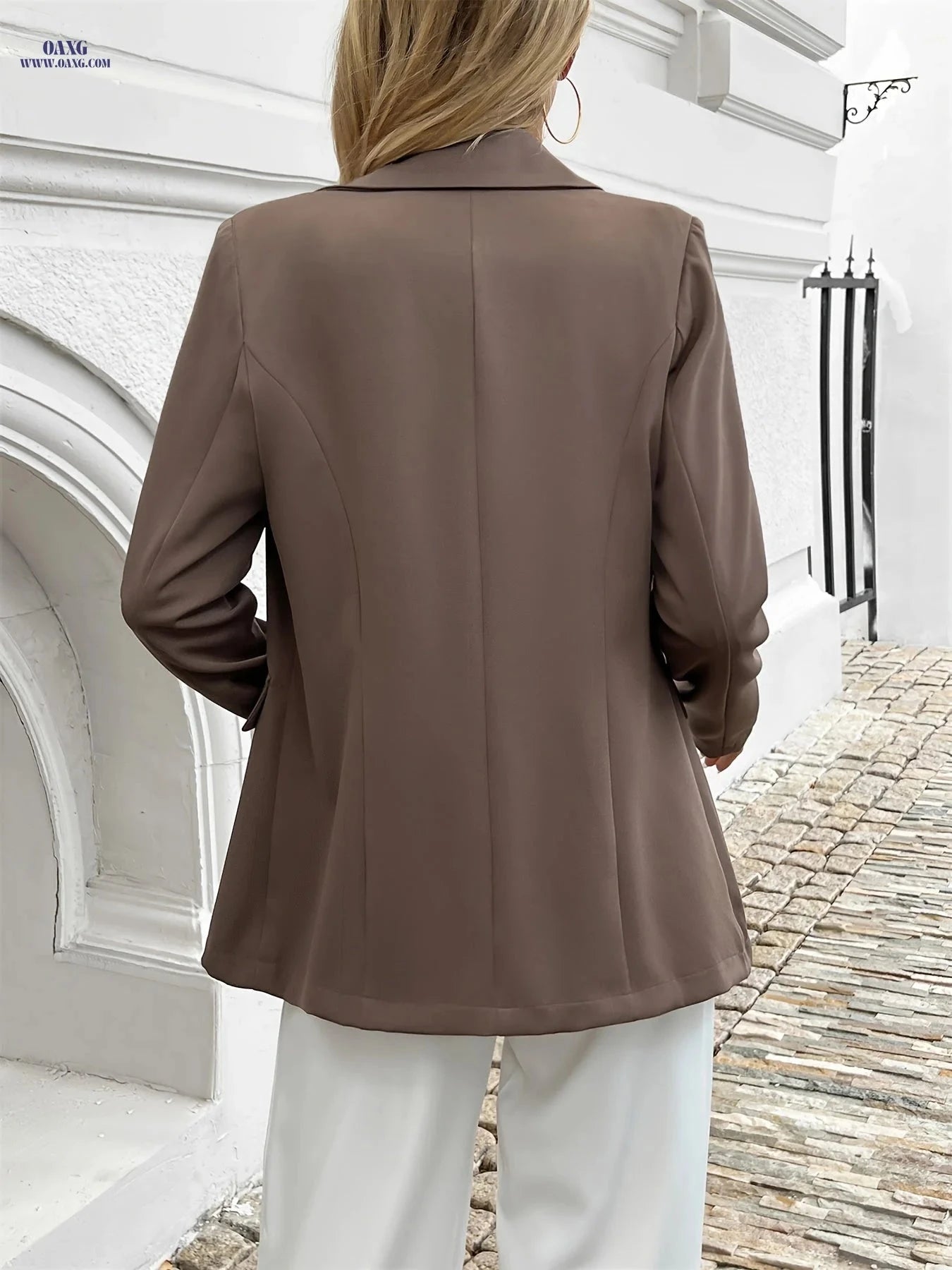 Elegant Solid Color Blazer - Versatile High-Fashion Style for All Seasons   OAXG 