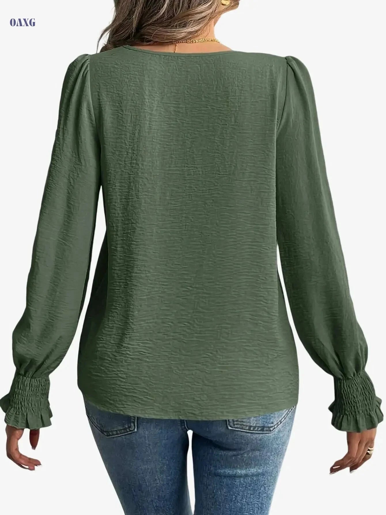 Elegant Solid Color Blouse - Crew Neck Ruffle Hem for Women   OAXG 