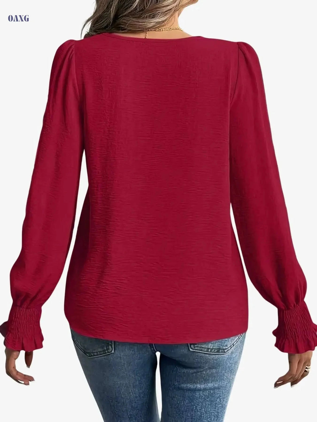 Elegant Solid Color Blouse - Crew Neck Ruffle Hem for Women   OAXG Black / S