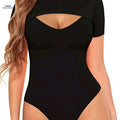 Elegant Solid Color Bodysuit - Women's Slim Fit Short Sleeve   OAXG Black / S