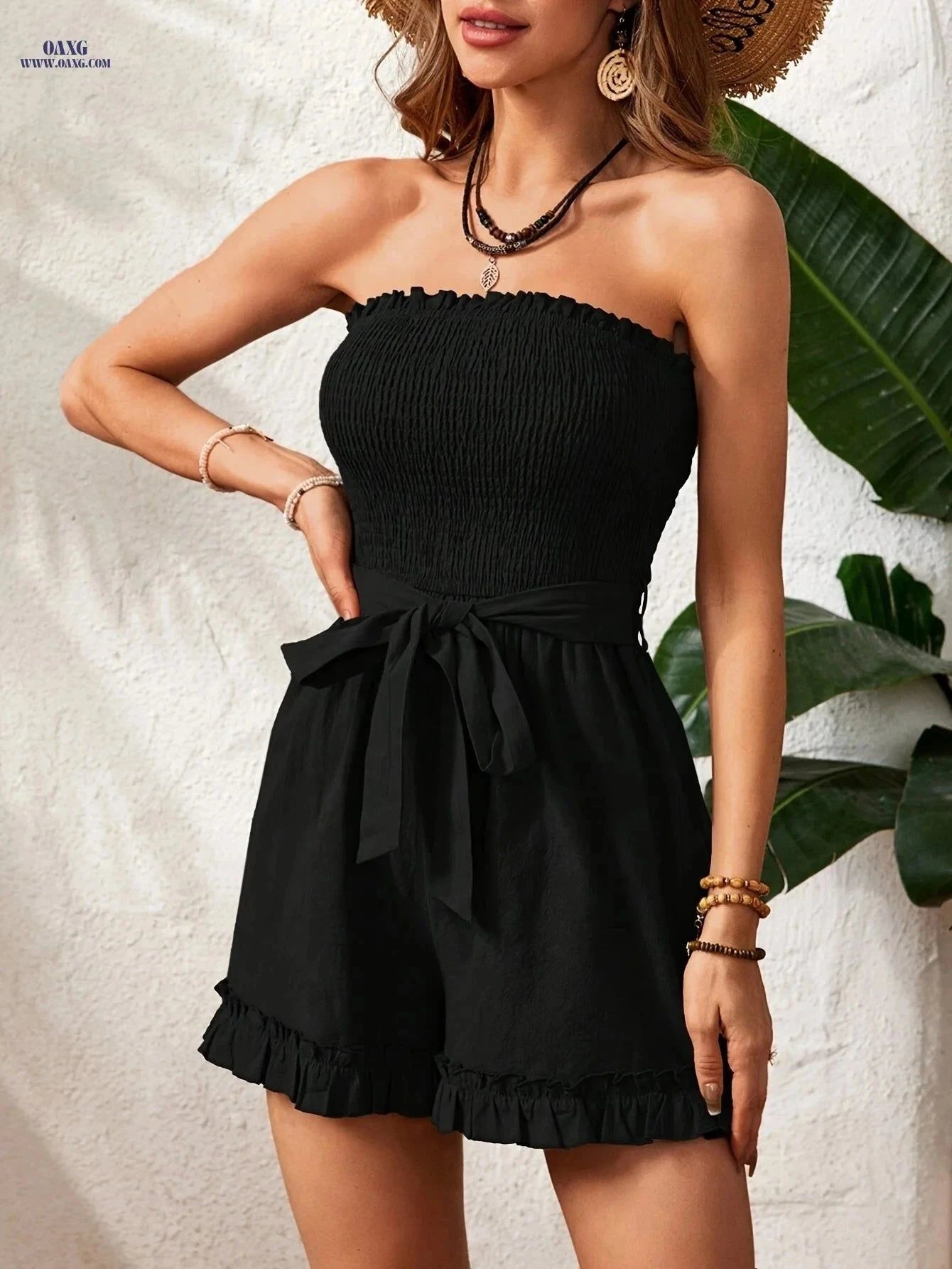 Elegant Solid Color Bustier Jumpsuit - Fashionable Strapless Style   OAXG Army Green / S