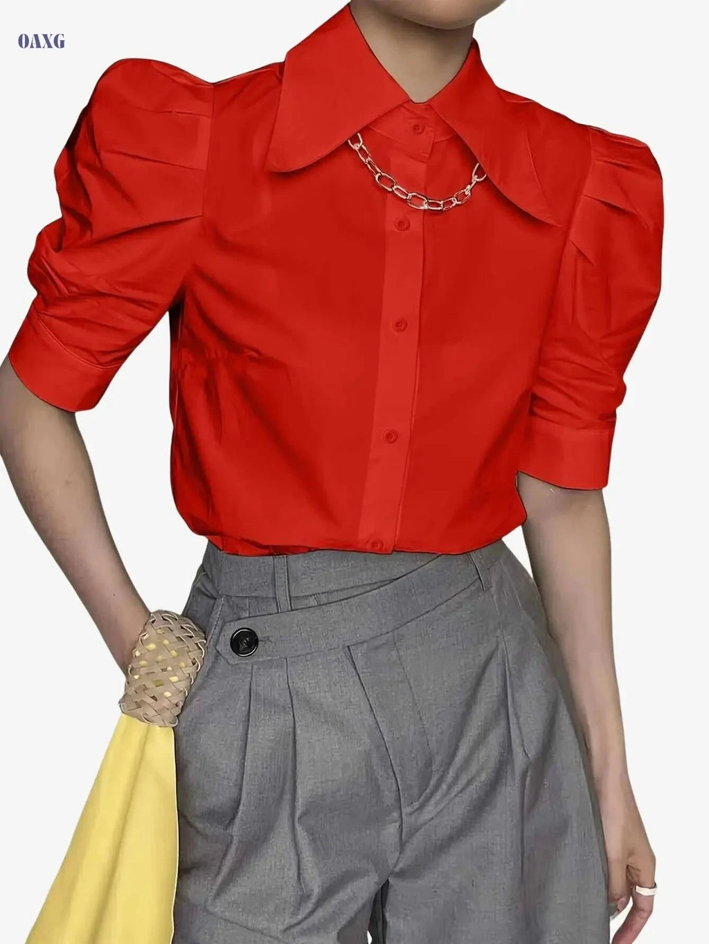 Elegant Solid Color Button-Front Short Sleeve Shirt - Women's Polyester   OAXG White / S