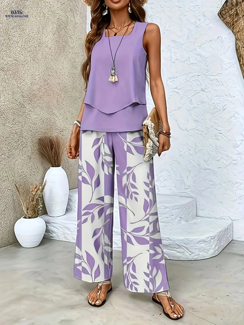 Elegant Solid Color Cardigan and Pants Set - Sleeveless Style   OAXG 