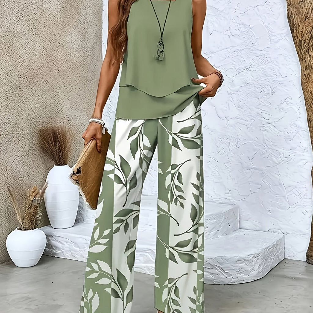 Elegant Solid Color Cardigan and Pants Set - Sleeveless Style   OAXG 