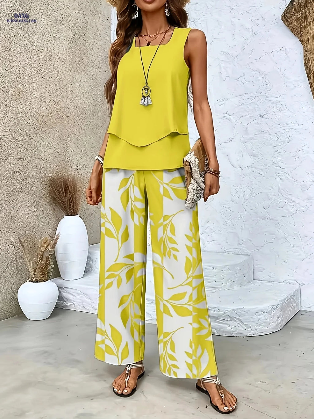 Elegant Solid Color Cardigan and Pants Set - Sleeveless Style   OAXG Purple / S