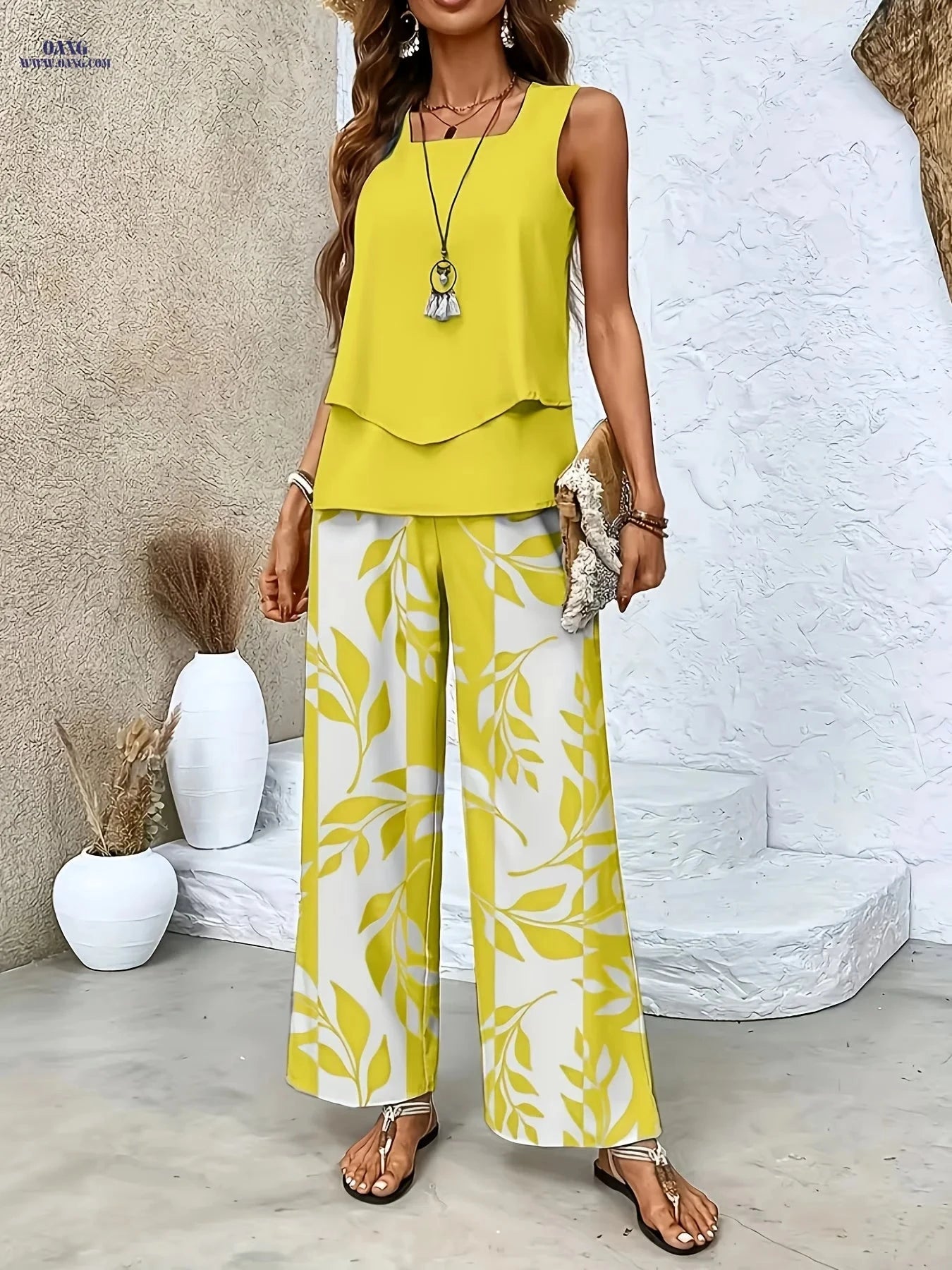 Elegant Solid Color Cardigan and Pants Set - Sleeveless Style   OAXG Purple / S