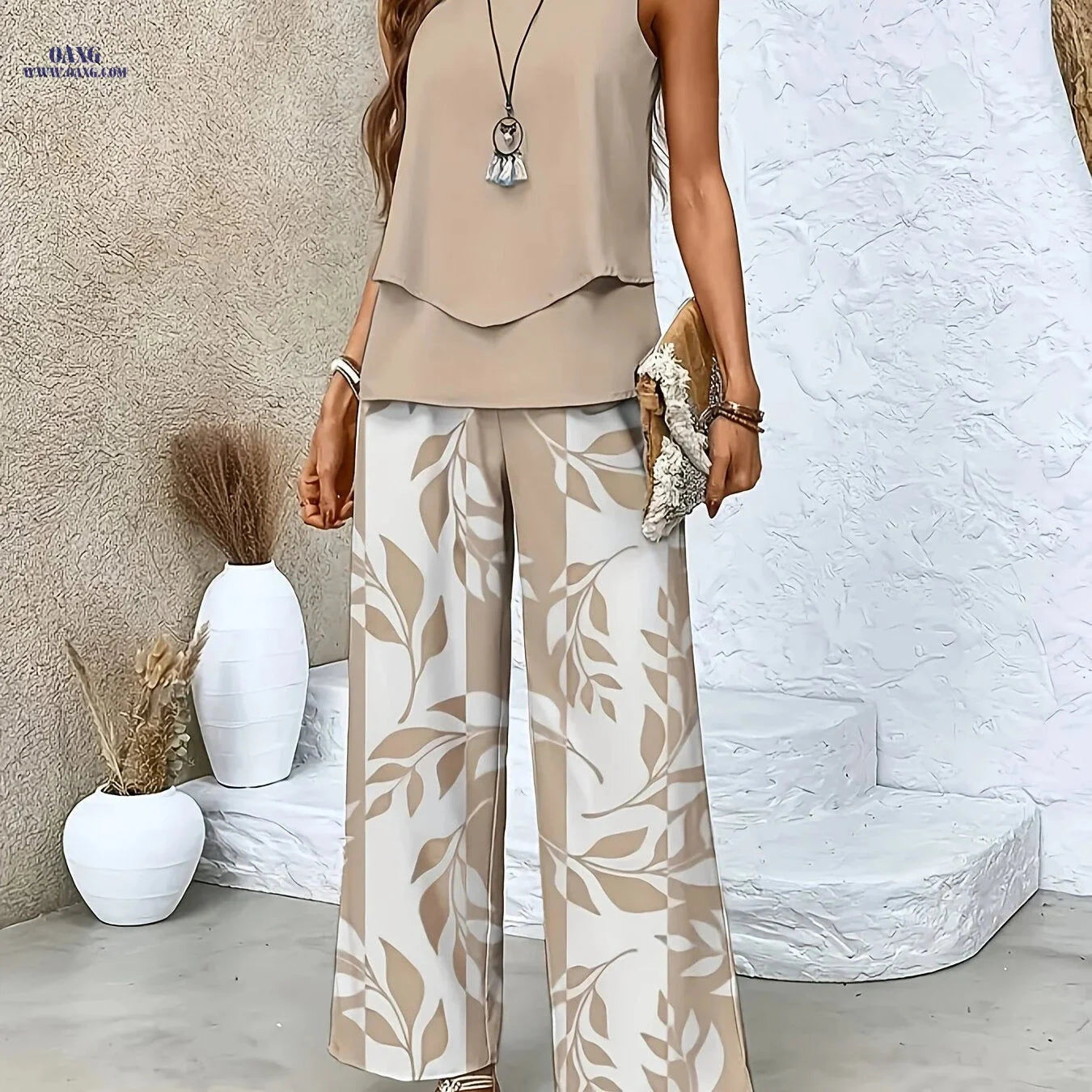 Elegant Solid Color Cardigan and Pants Set - Sleeveless Style   OAXG Purple / S