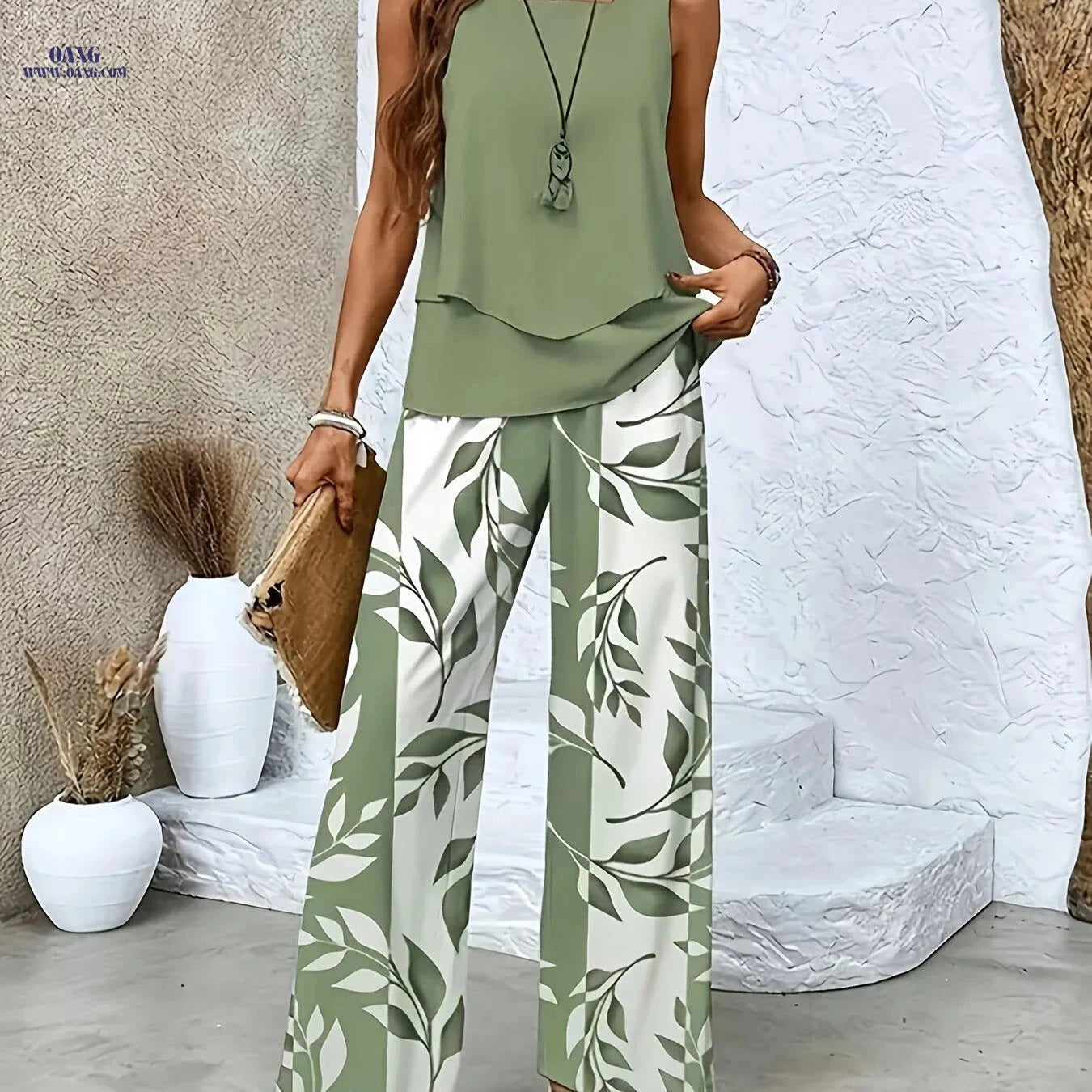 Elegant Solid Color Cardigan and Pants Set - Sleeveless Style   OAXG Purple / S