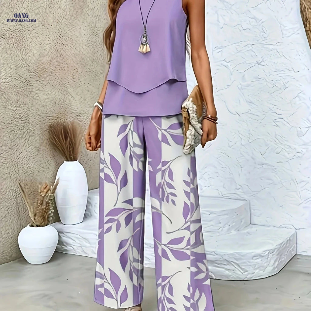 Elegant Solid Color Cardigan and Pants Set - Sleeveless Style   OAXG 