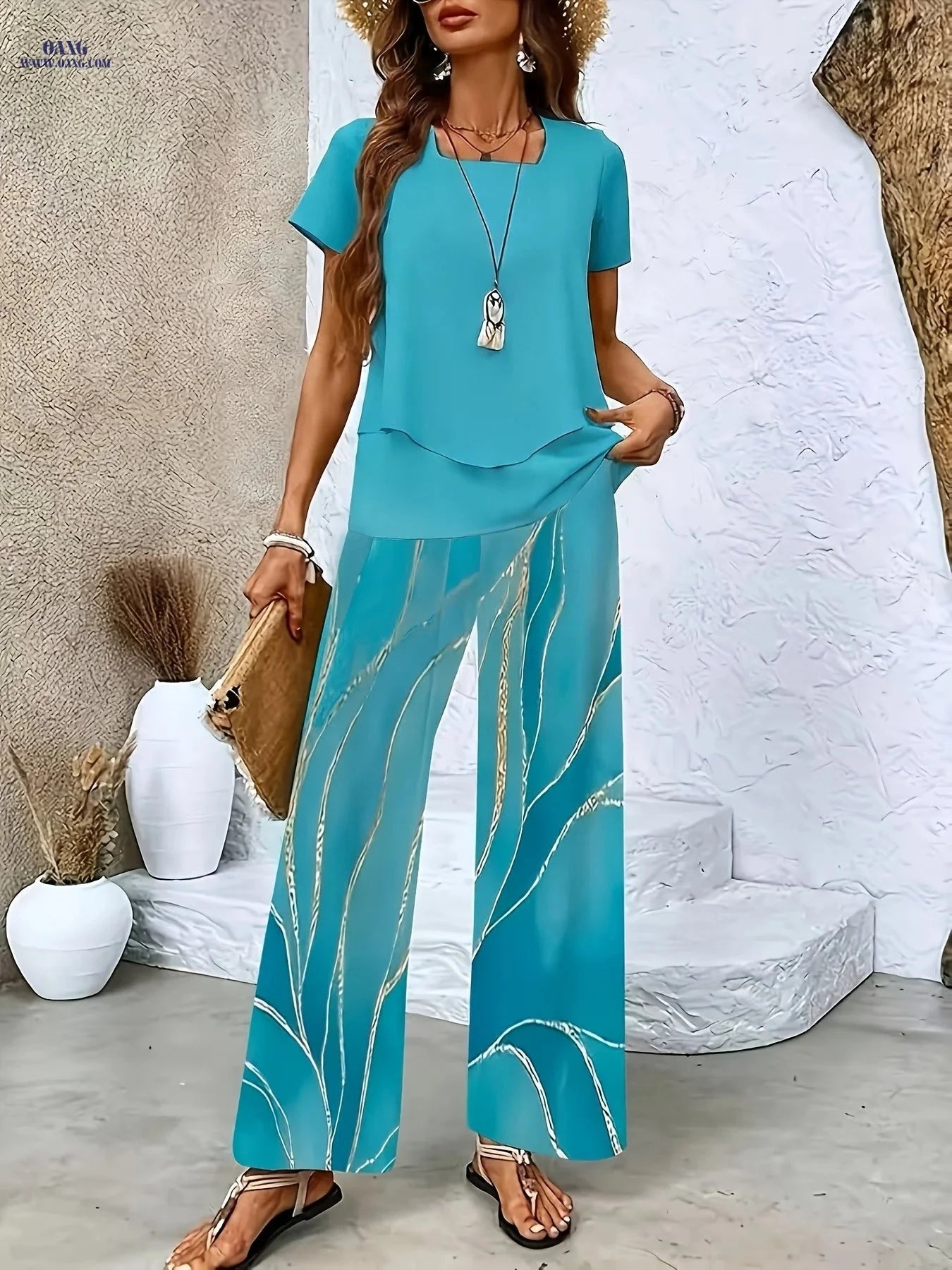 Elegant Solid Color Cardigan and Pants Set - Spring/Summer Style   OAXG Mineral Green / S
