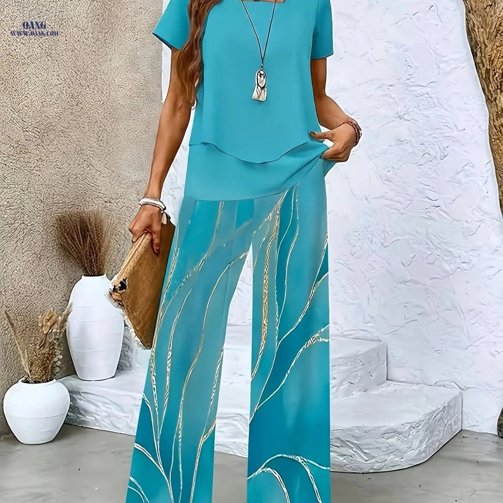 Elegant Solid Color Cardigan and Pants Set - Spring/Summer Style   OAXG Mineral Green / S