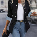 Elegant Solid-Color Cardigan - Button Detail & Striped Cuffs   OAXG 