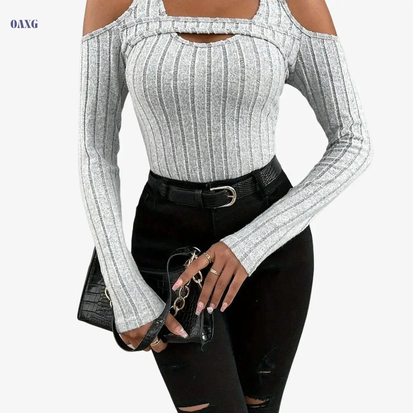 Elegant Solid Color Crew Neck Tee - High Elasticity Knit Fabric   OAXG 