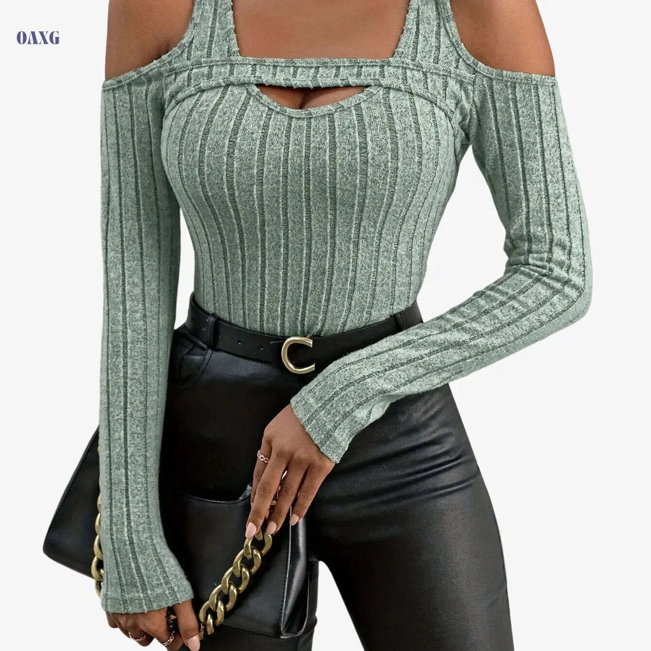 Elegant Solid Color Crew Neck Tee - High Elasticity Knit Fabric   OAXG 