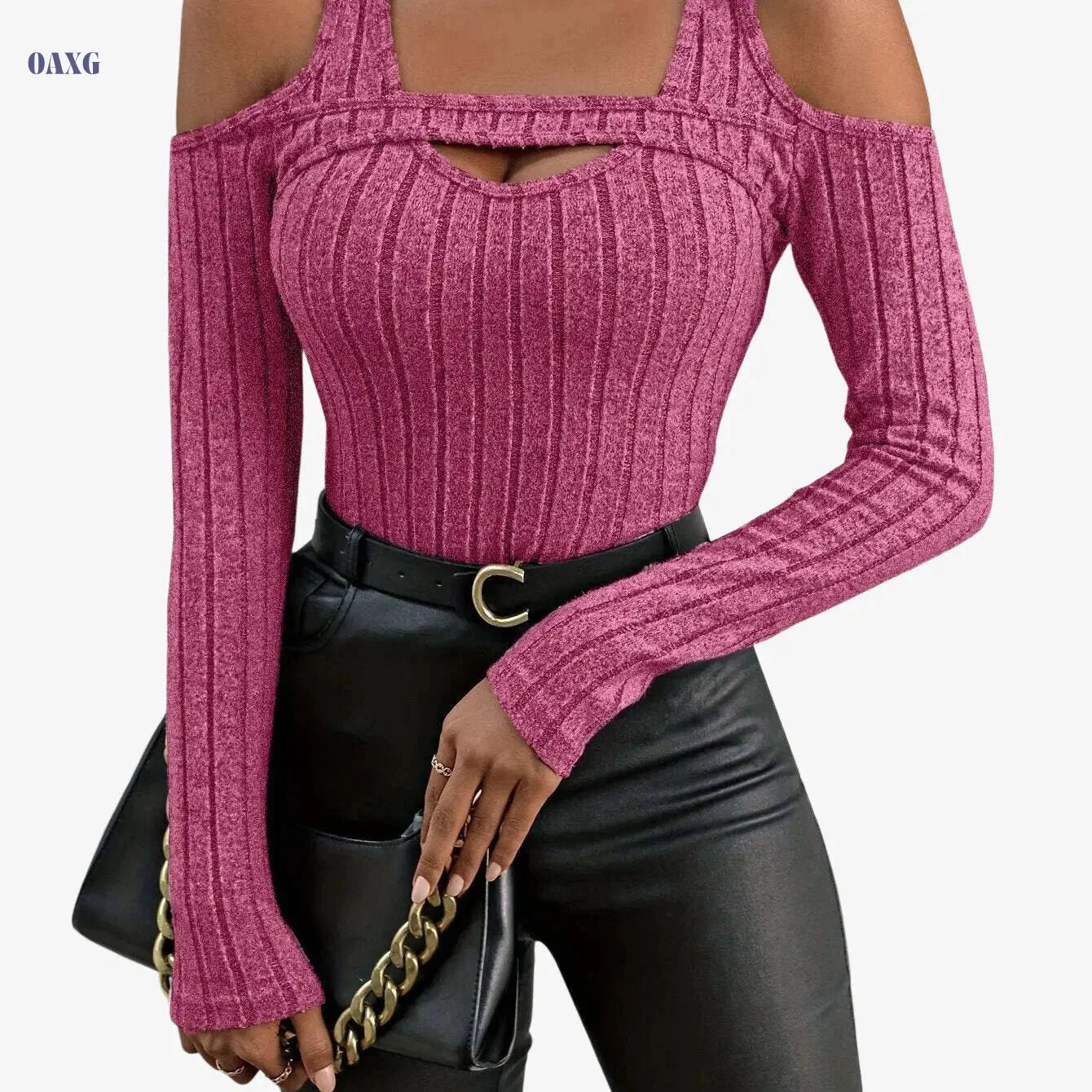 Elegant Solid Color Crew Neck Tee - High Elasticity Knit Fabric   OAXG 