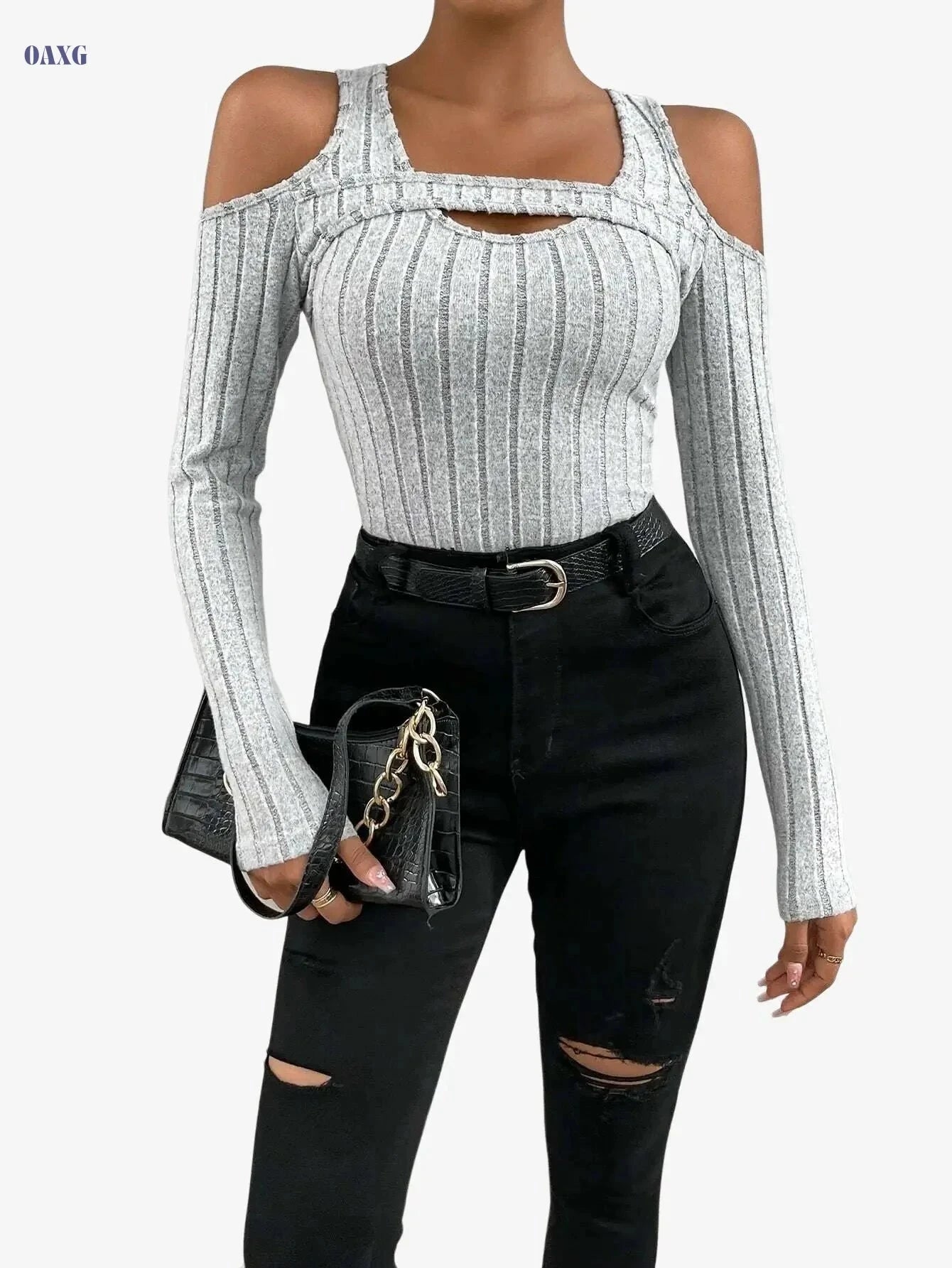 Elegant Solid Color Crew Neck Tee - High Elasticity Knit Fabric   OAXG grey / XS