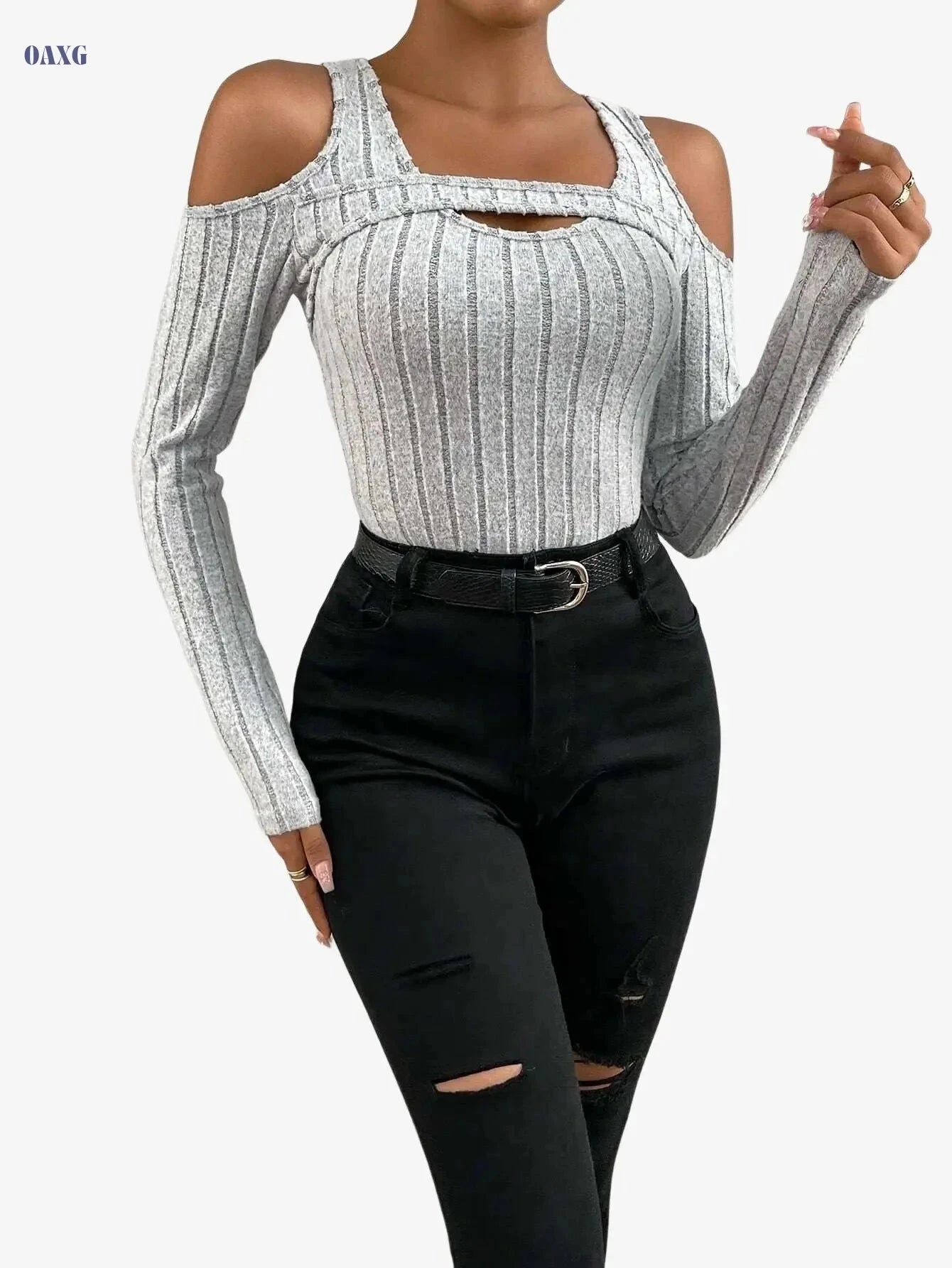 Elegant Solid Color Crew Neck Tee - High Elasticity Knit Fabric   OAXG grey / XS