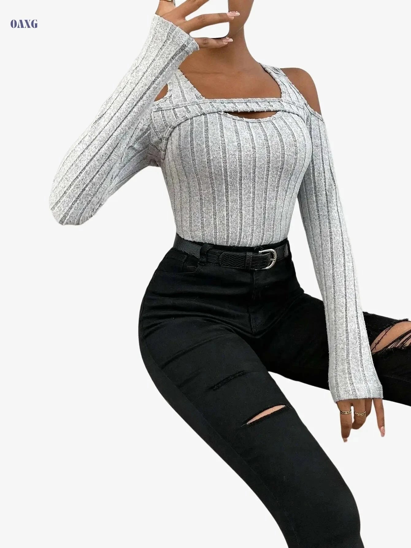 Elegant Solid Color Crew Neck Tee - High Elasticity Knit Fabric   OAXG grey / XS