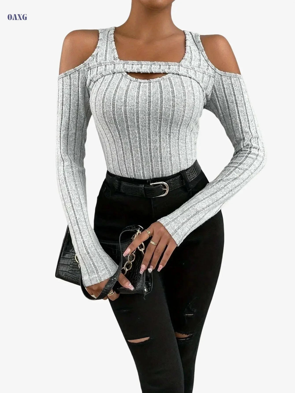 Elegant Solid Color Crew Neck Tee - High Elasticity Knit Fabric   OAXG grey / XS
