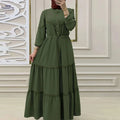 Elegant Solid Color Long Dress for Women - Casual Middle Eastern Style   OAXG 
