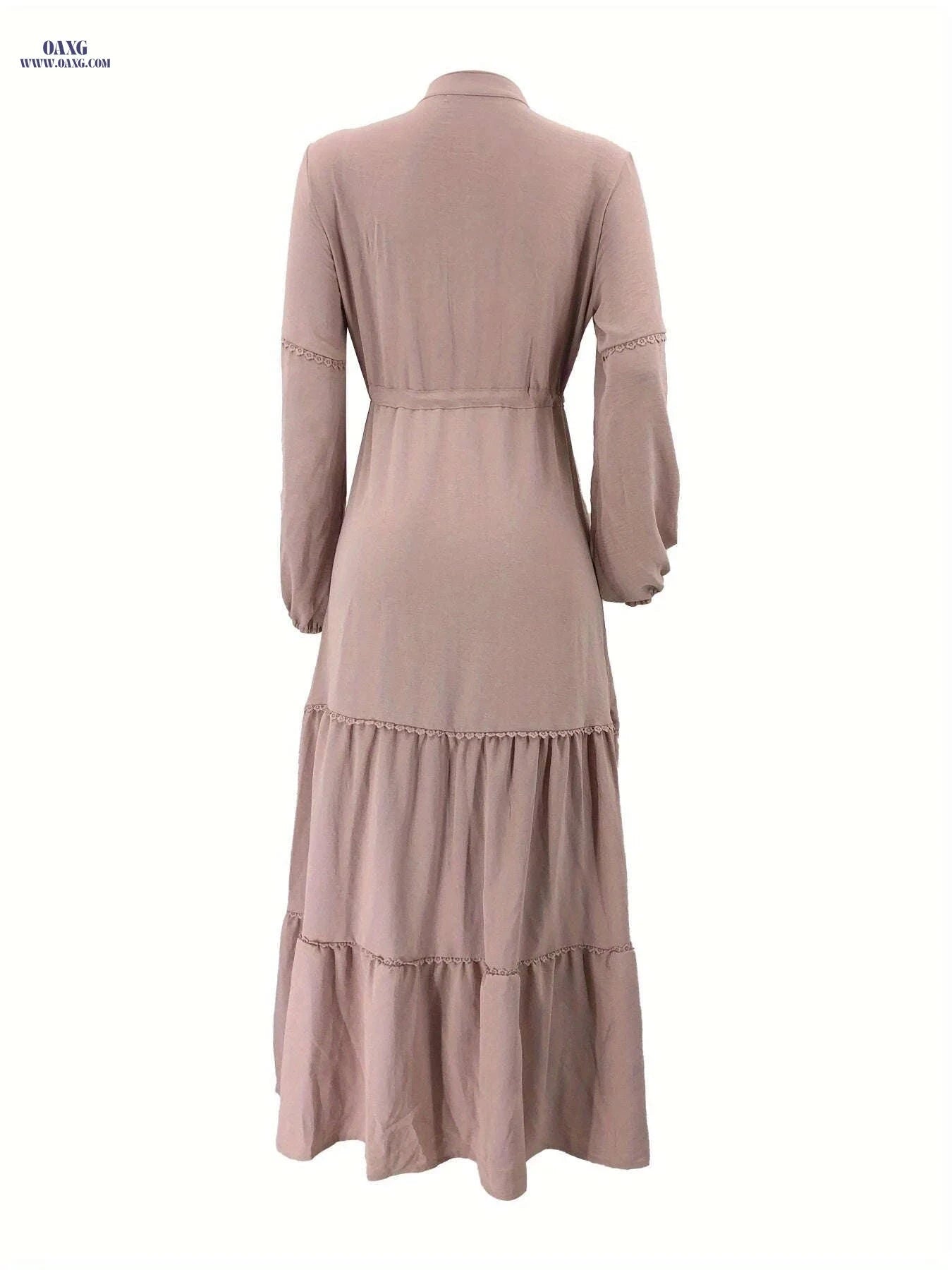 Elegant Solid Color Long Dress for Women - Casual Middle Eastern Style   OAXG Army Green / S