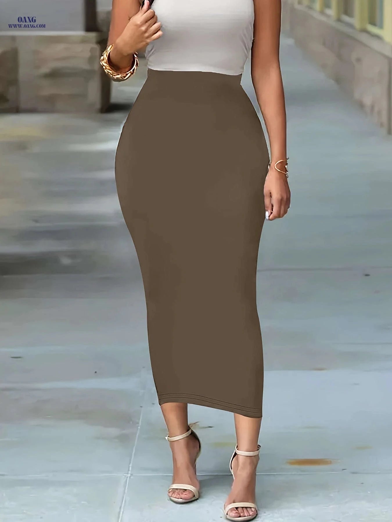 Elegant Solid Color Long Skirt for Women - 100% Polyester   OAXG 