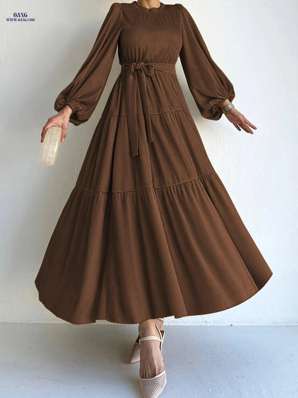 Elegant Solid Color Muslim Dress for Women - Casual Style, Machine Washable   OAXG 