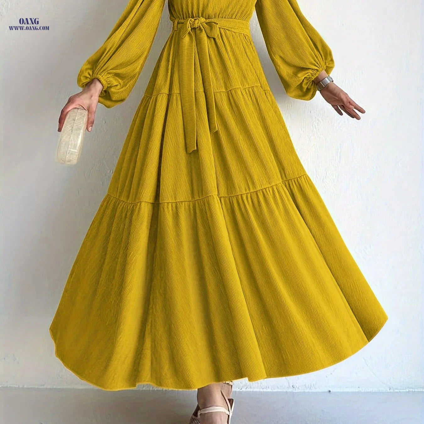 Elegant Solid Color Muslim Dress for Women - Casual Style, Machine Washable   OAXG 