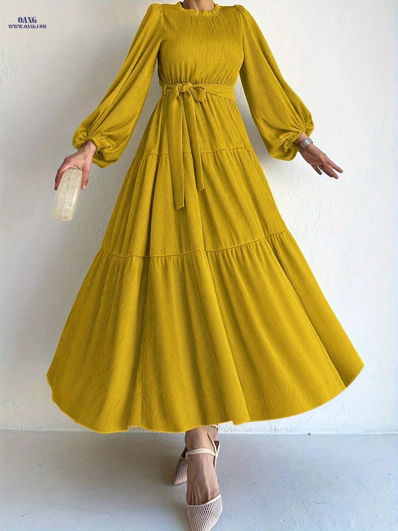 Elegant Solid Color Muslim Dress for Women - Casual Style, Machine Washable   OAXG 