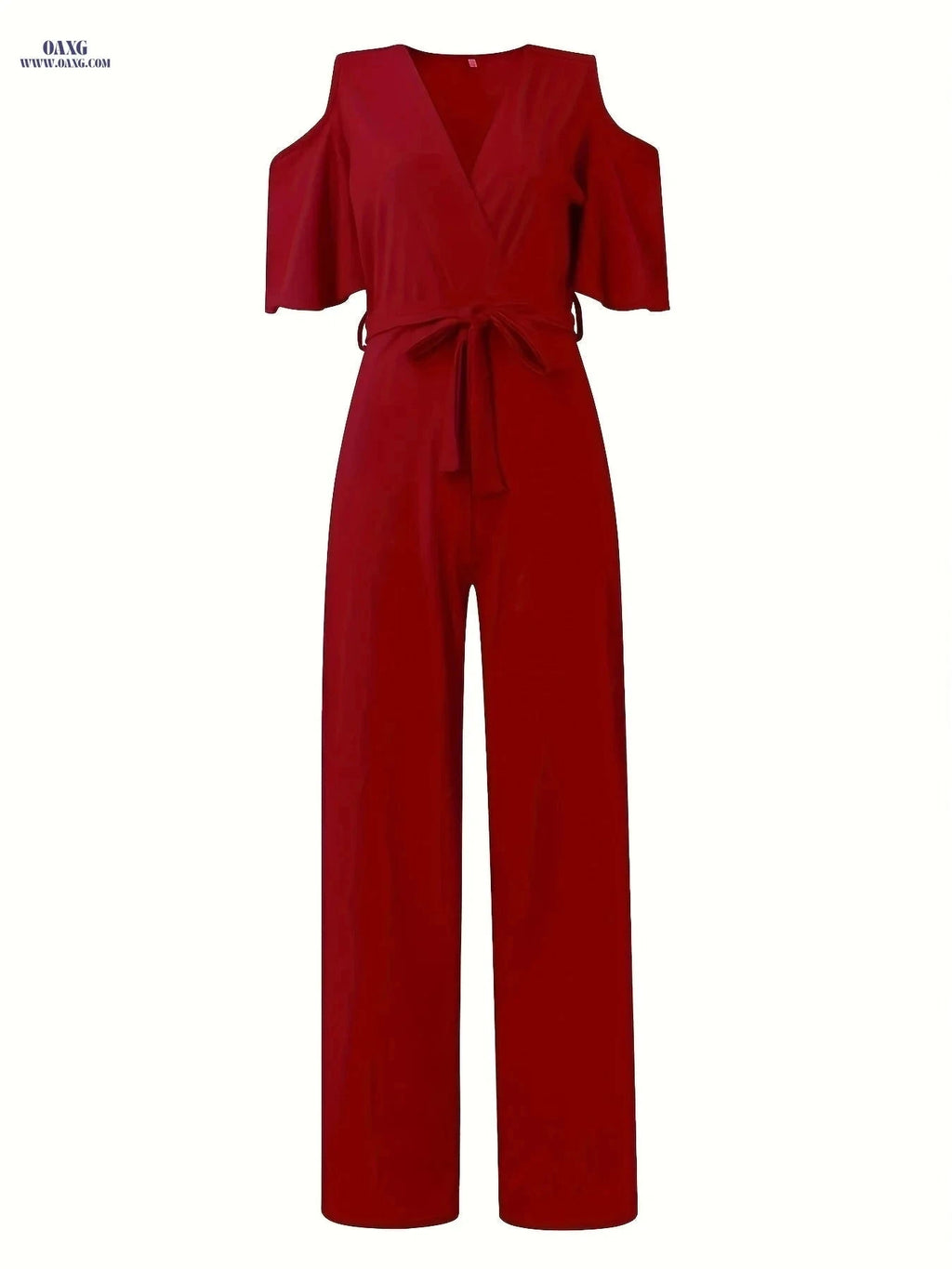 Elegant Solid Color Petal Sleeve Jumpsuit for Women - All-Season Style   OAXG The color of rouge / S