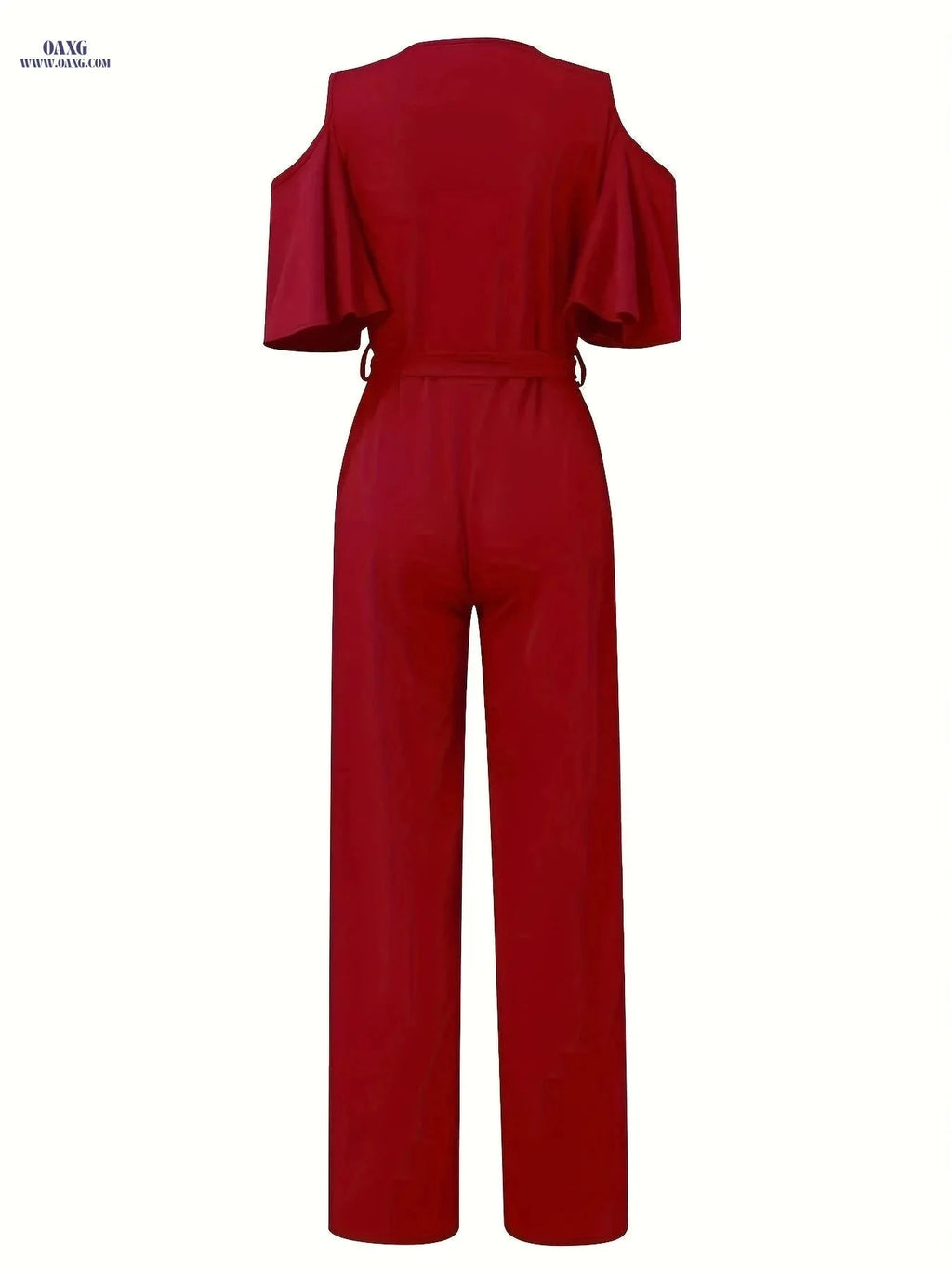 Elegant Solid Color Petal Sleeve Jumpsuit for Women - All-Season Style   OAXG The color of rouge / S