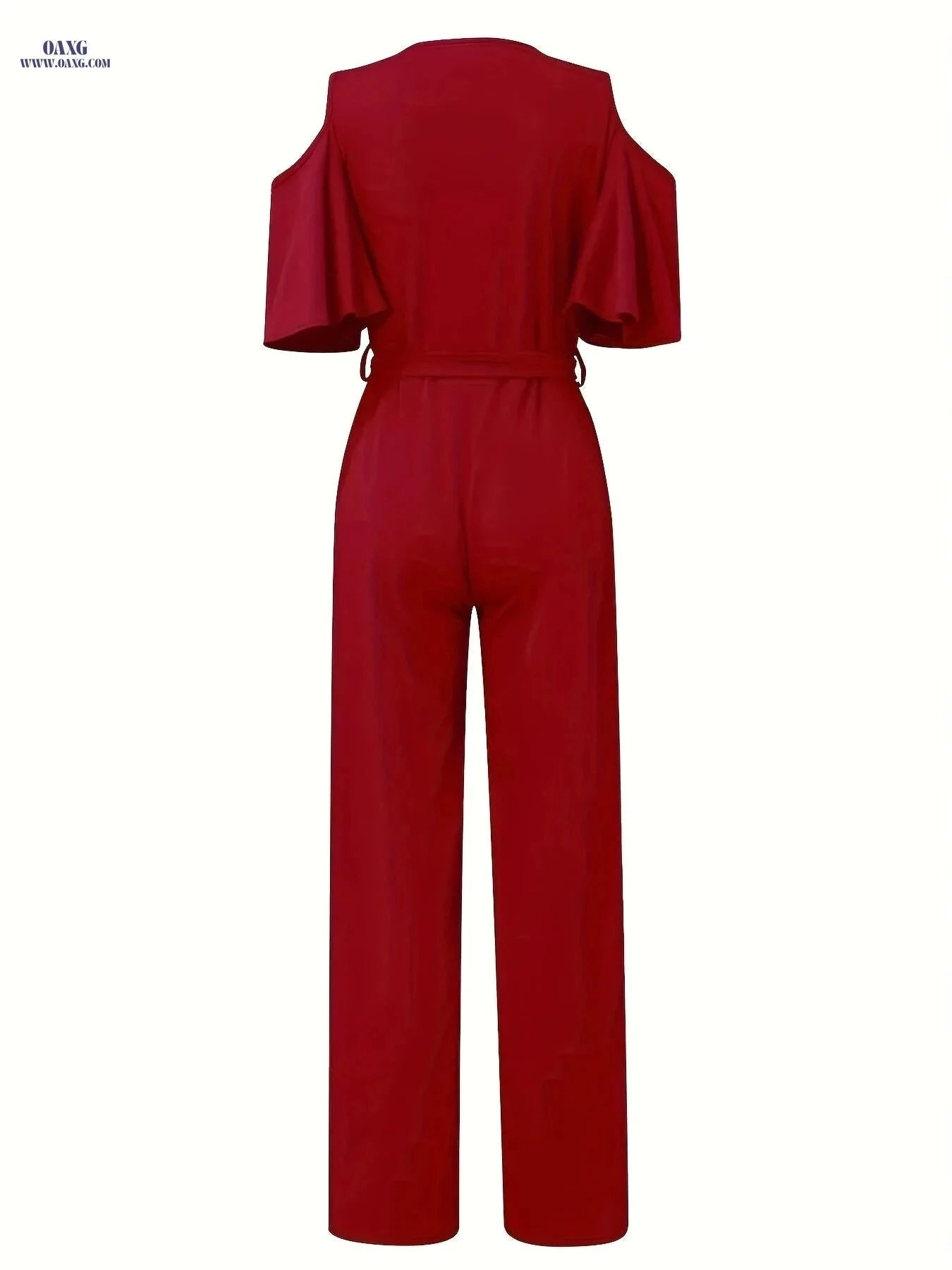 Elegant Solid Color Petal Sleeve Jumpsuit for Women - All-Season Style   OAXG The color of rouge / S