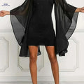 Elegant Solid Color Sequin A-Line Dress for Spring & Summer   OAXG Black / XS