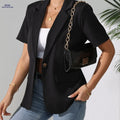Elegant Solid-Color Short Sleeve Blazer for Spring/Summer Fashion   OAXG Black / S