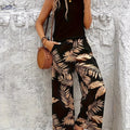 Elegant Solid Color Sleeveless Top & Floral Pants Set - Spring/Summer   OAXG 