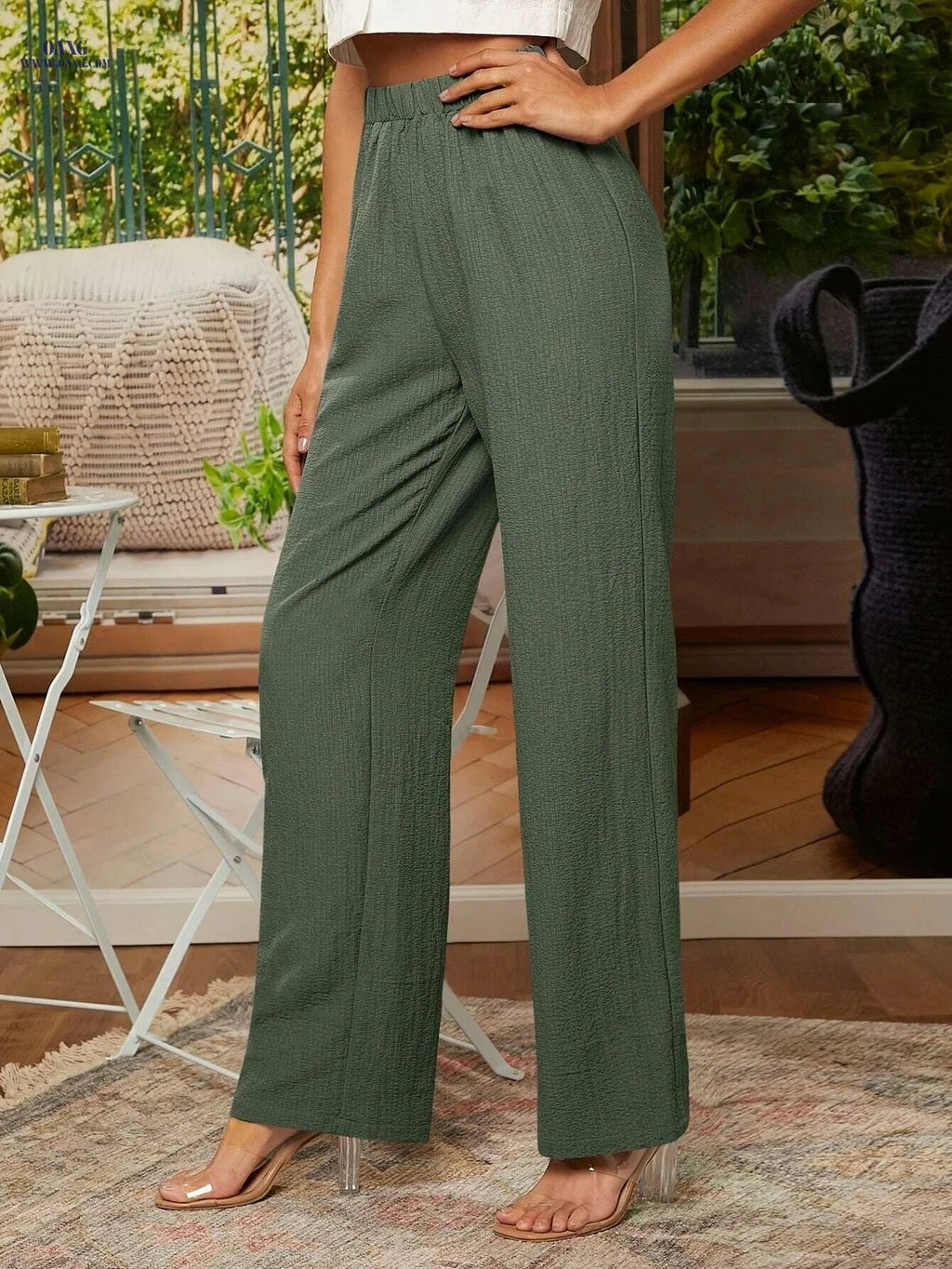 Elegant Solid Color Straight-Leg Pants - Machine Washable Women's Fashion   OAXG 