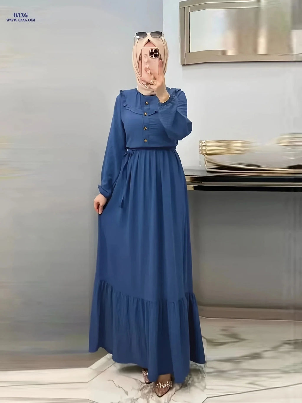 Elegant Solid Color Women's Dress - Casual Long Length Style   OAXG 