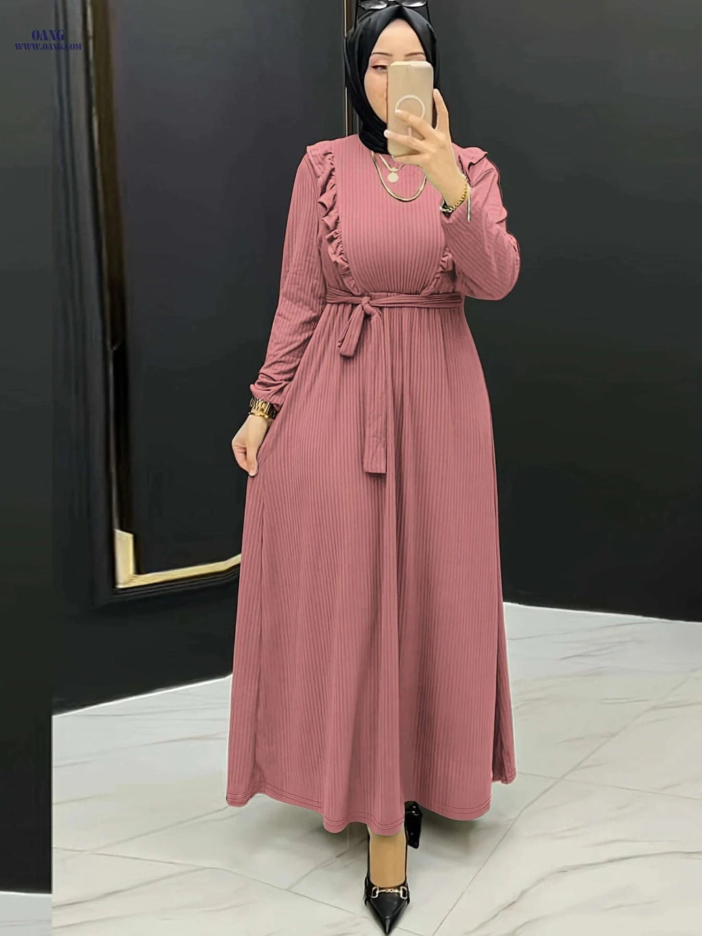 Elegant Solid Color Women's Dress - Long Length, Machine Washable   OAXG 