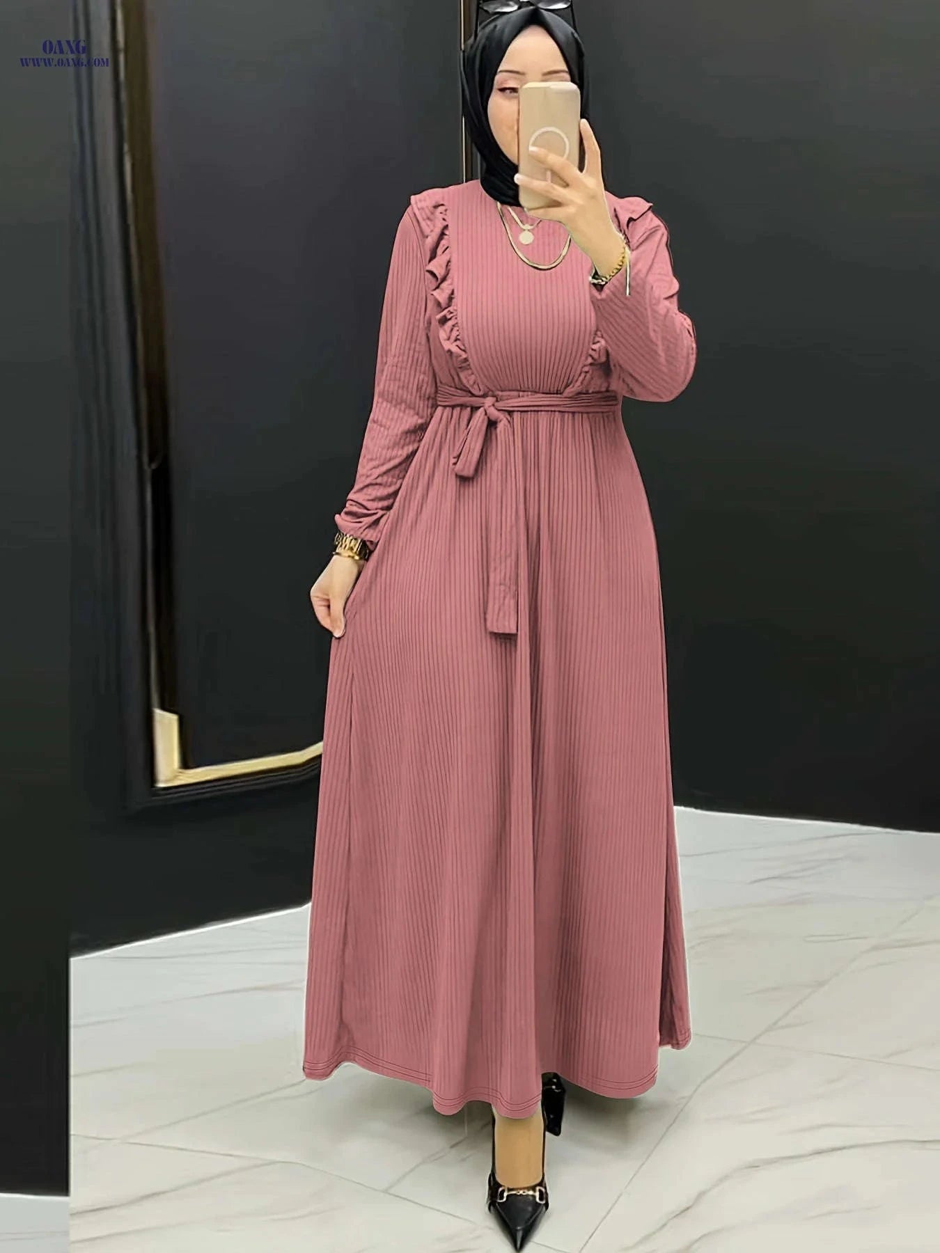 Elegant Solid Color Women's Dress - Long Length, Machine Washable   OAXG 