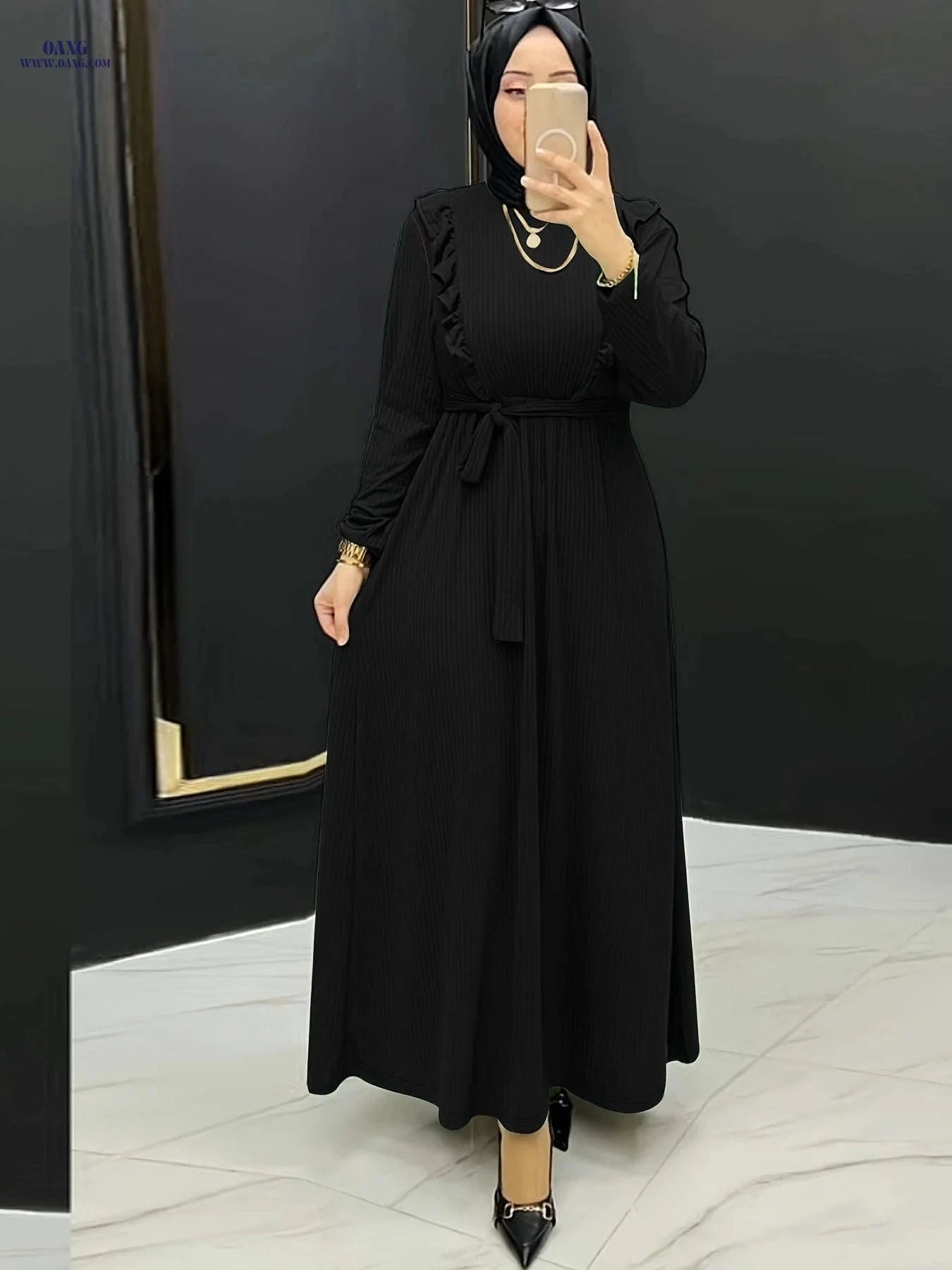 Elegant Solid Color Women's Dress - Long Length, Machine Washable   OAXG 