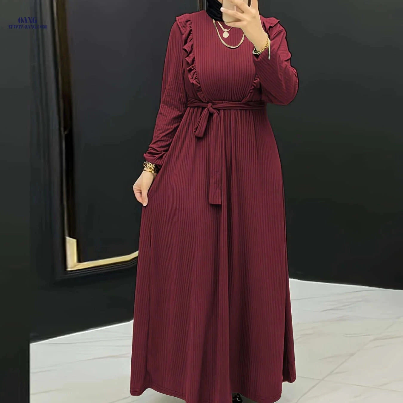 Elegant Solid Color Women's Dress - Long Length, Machine Washable   OAXG Peach / S