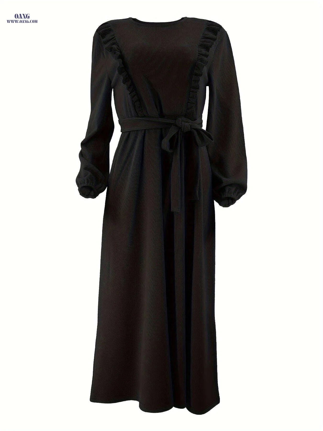 Elegant Solid Color Women's Dress - Long Length, Machine Washable   OAXG 