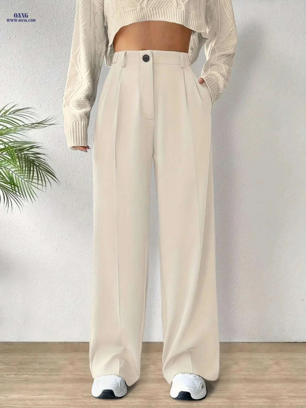 Elegant Solid Color Women's Suit Pants - Dual Pockets for Office   OAXG Dark Gray / XS