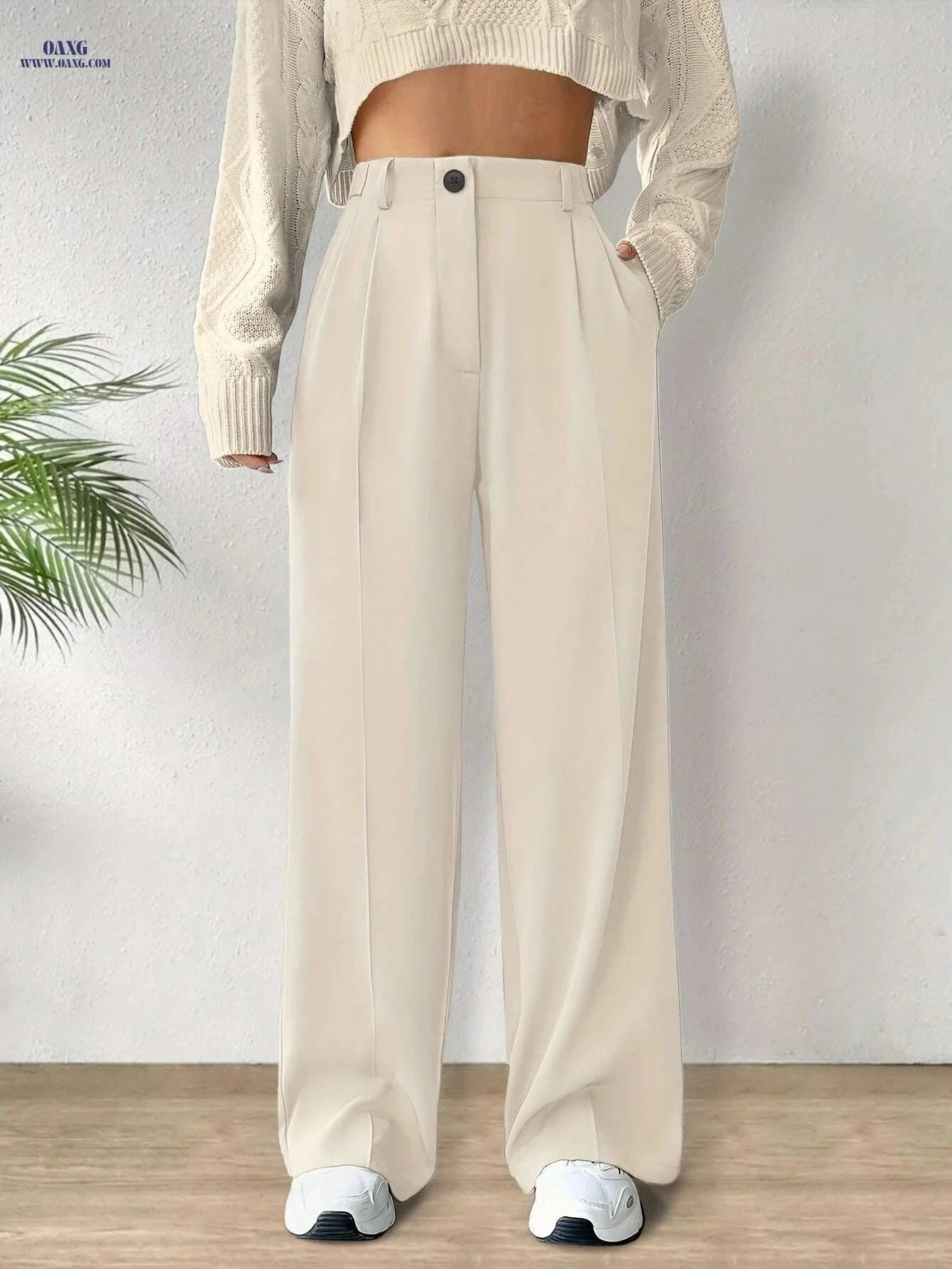Elegant Solid Color Women's Suit Pants - Dual Pockets for Office   OAXG Dark Gray / XS