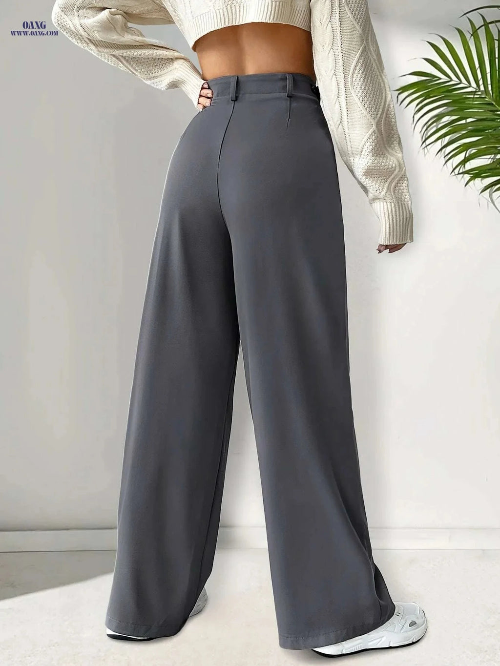 Elegant Solid Color Women's Suit Pants - Dual Pockets for Office   OAXG 