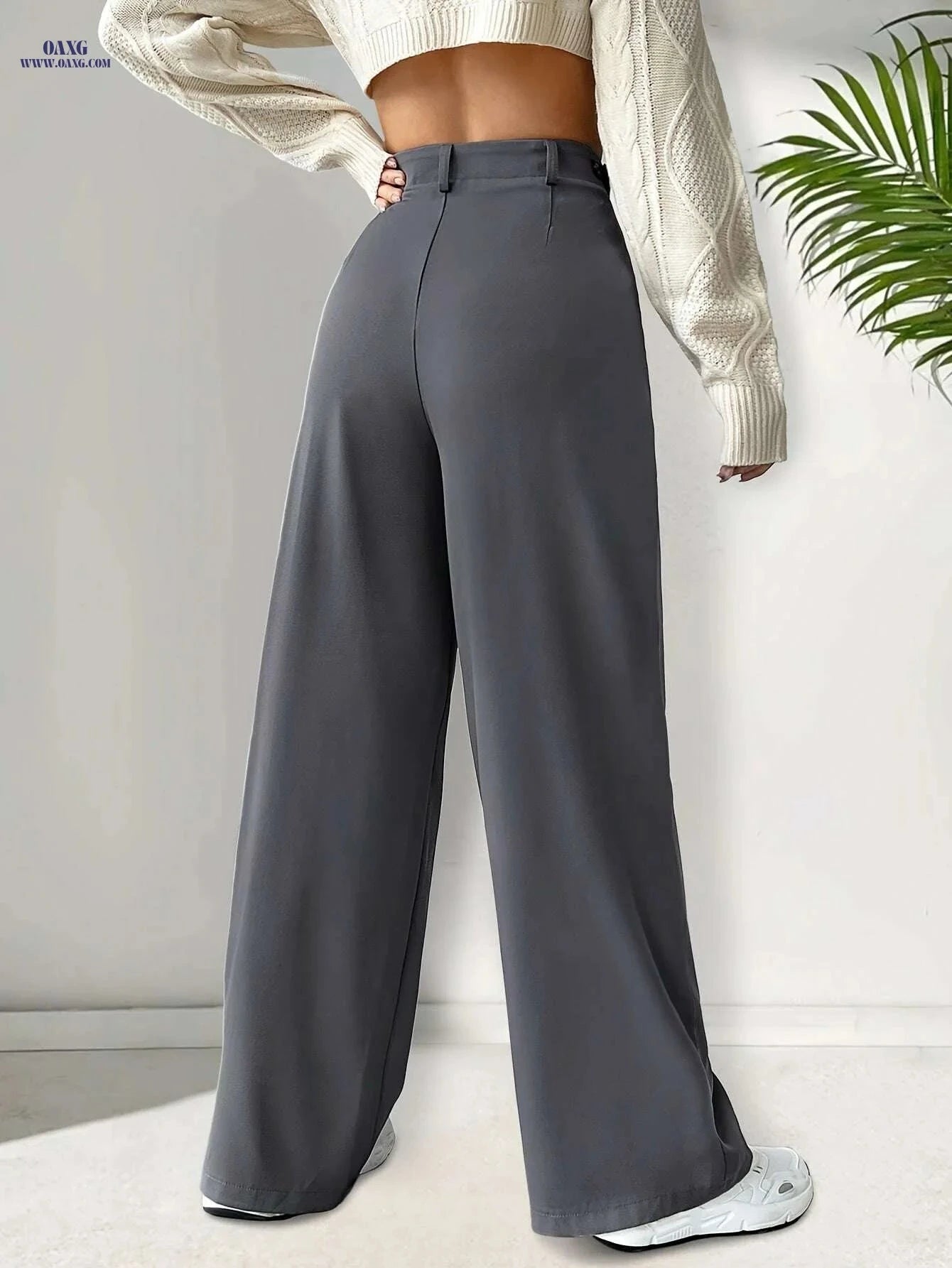 Elegant Solid Color Women's Suit Pants - Dual Pockets for Office   OAXG 